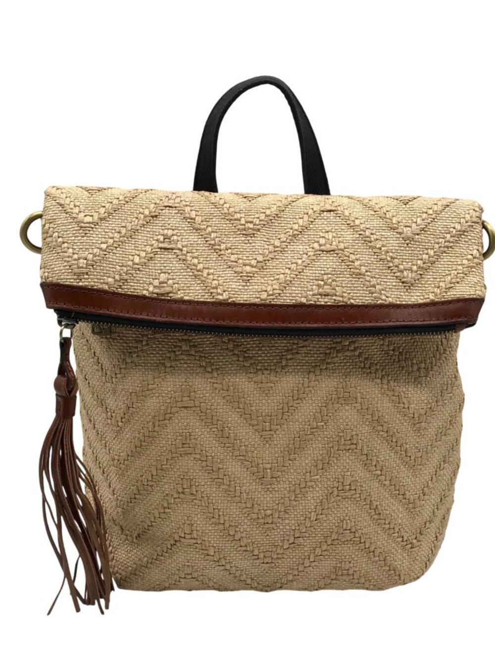 Patricia Nash Beige Raffia And Leather Luzille Convertible Backpack